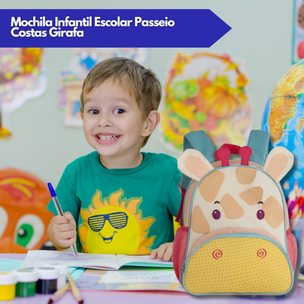 Mochila Infantil Escolar Passeio Costas Girafa Pr Tica E Divertida