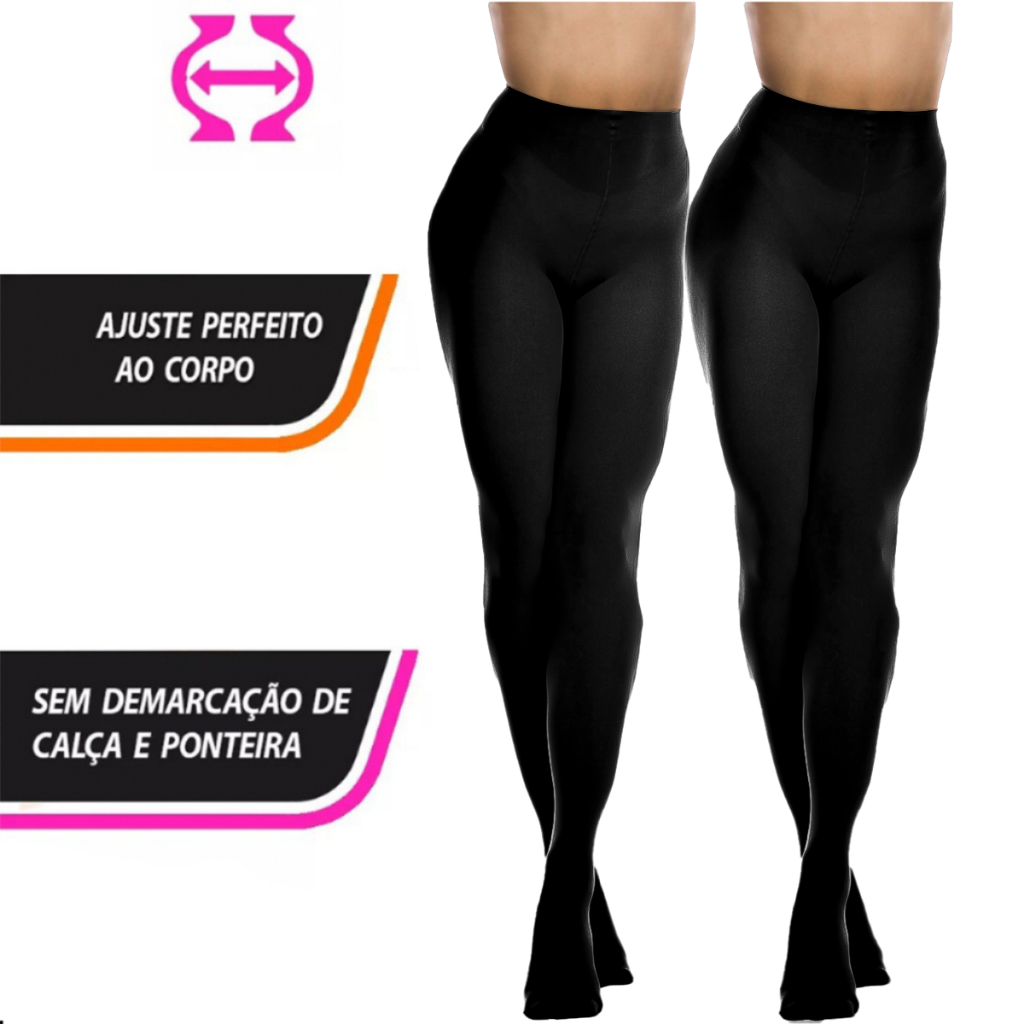 Kit Meia Calças Preto e Nude Elasticidade Premium Opaca