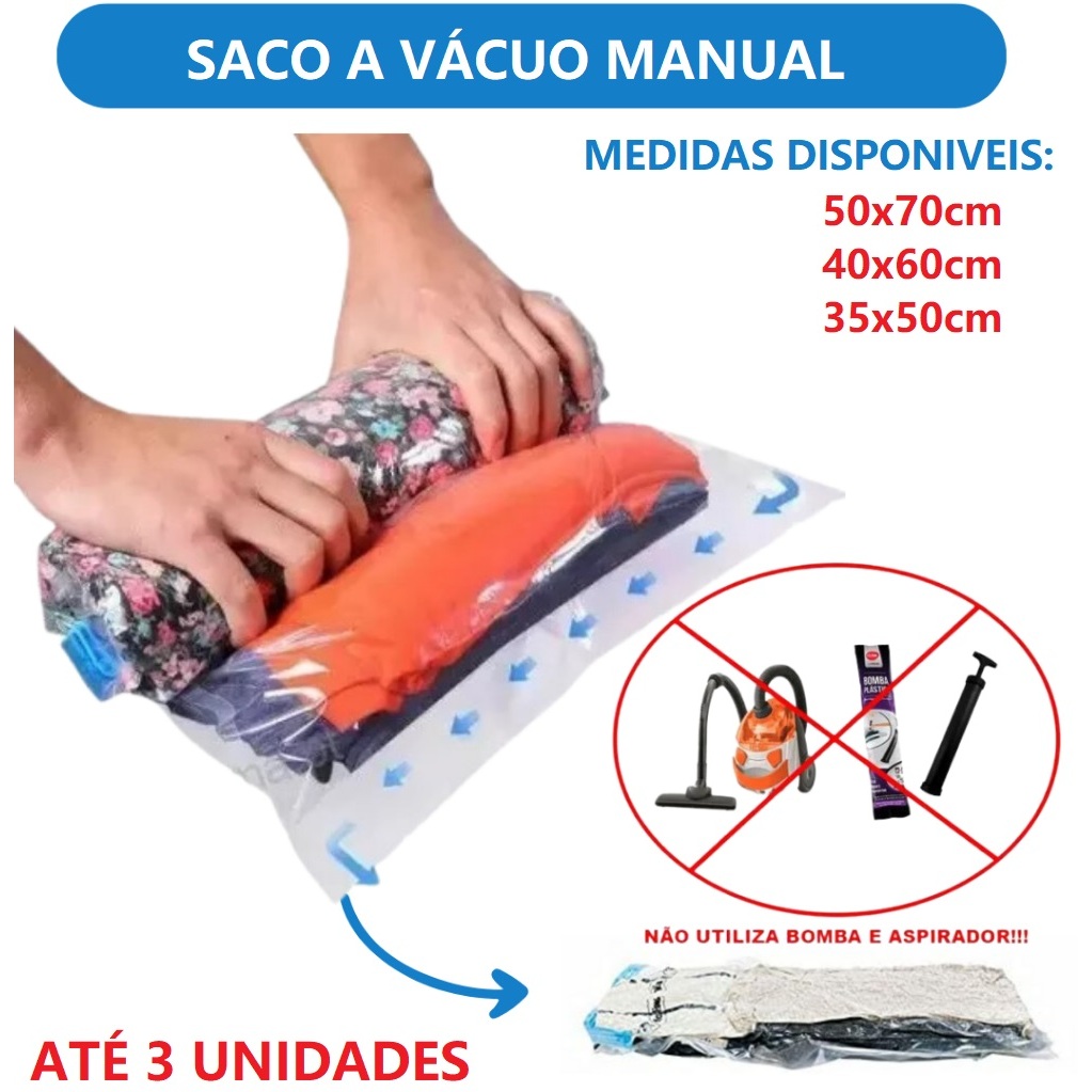 Saco Organizador a Vácuo 50x70 40x60 35x50 Para Viagem Roupa Cobertor