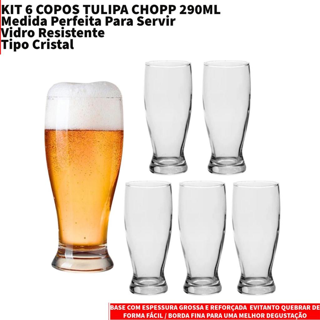 Jogo Copos De Chopp Ta A Tulipa De Vidro Cerveja Lager Suco Bar