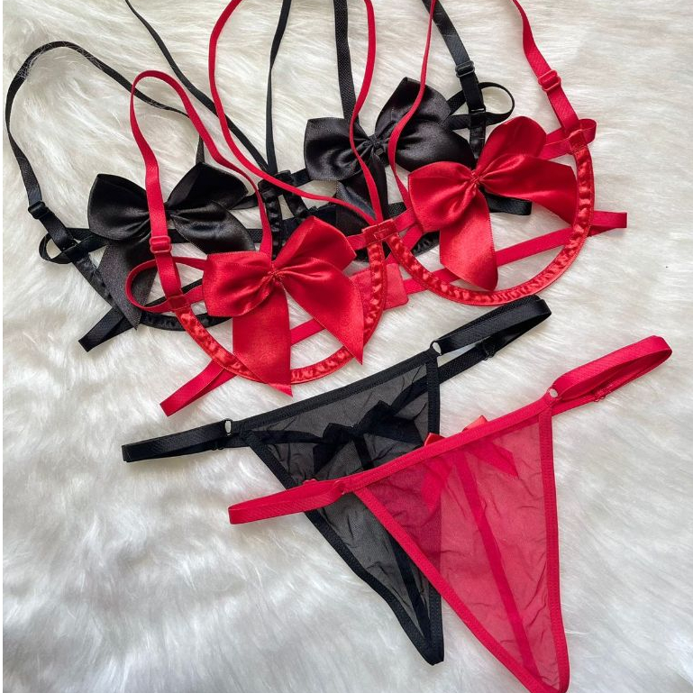 Conjunto Lingerie Fio Dental Sensual Sutiã Aro Laço Shopee Brasil