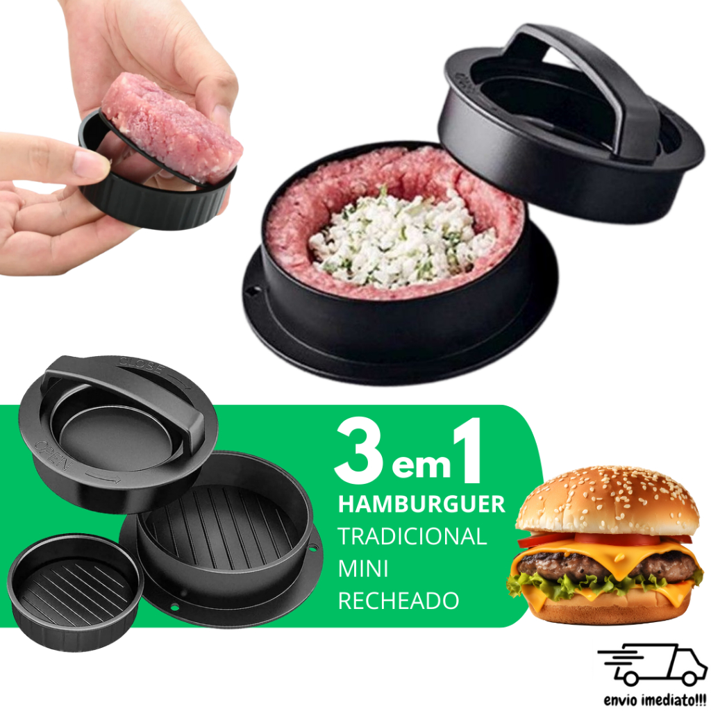 Molde Forma Para Hamburguer 3 Em 1 Prensa Carne Modelador Lanches