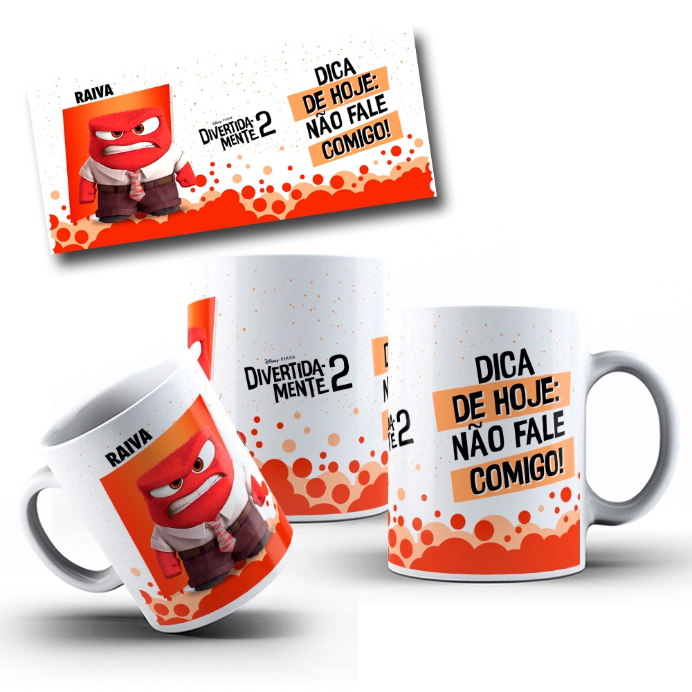 Caneca Xícara Café Filme Divertidamente 2 Ansiedade Medo Tédio Inveja