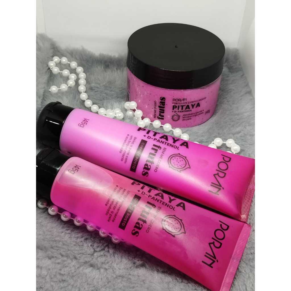 Kit Corpo E Rosto Poran Melancia Pitaya Manga Rosa Esfoliante