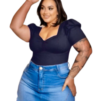 Body Feminino Plus Size Gg Suplex Manga Princesa A Modelo Curve