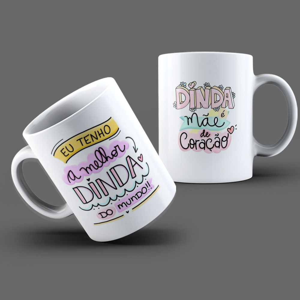 Caneca Dinda Personalizada Para Convite Batizado Presente Batismo