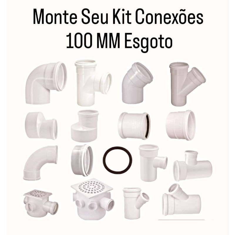 Kit Conexões Esgoto 100MM Joelho 100 45 e 90 Te Esgoto Junção