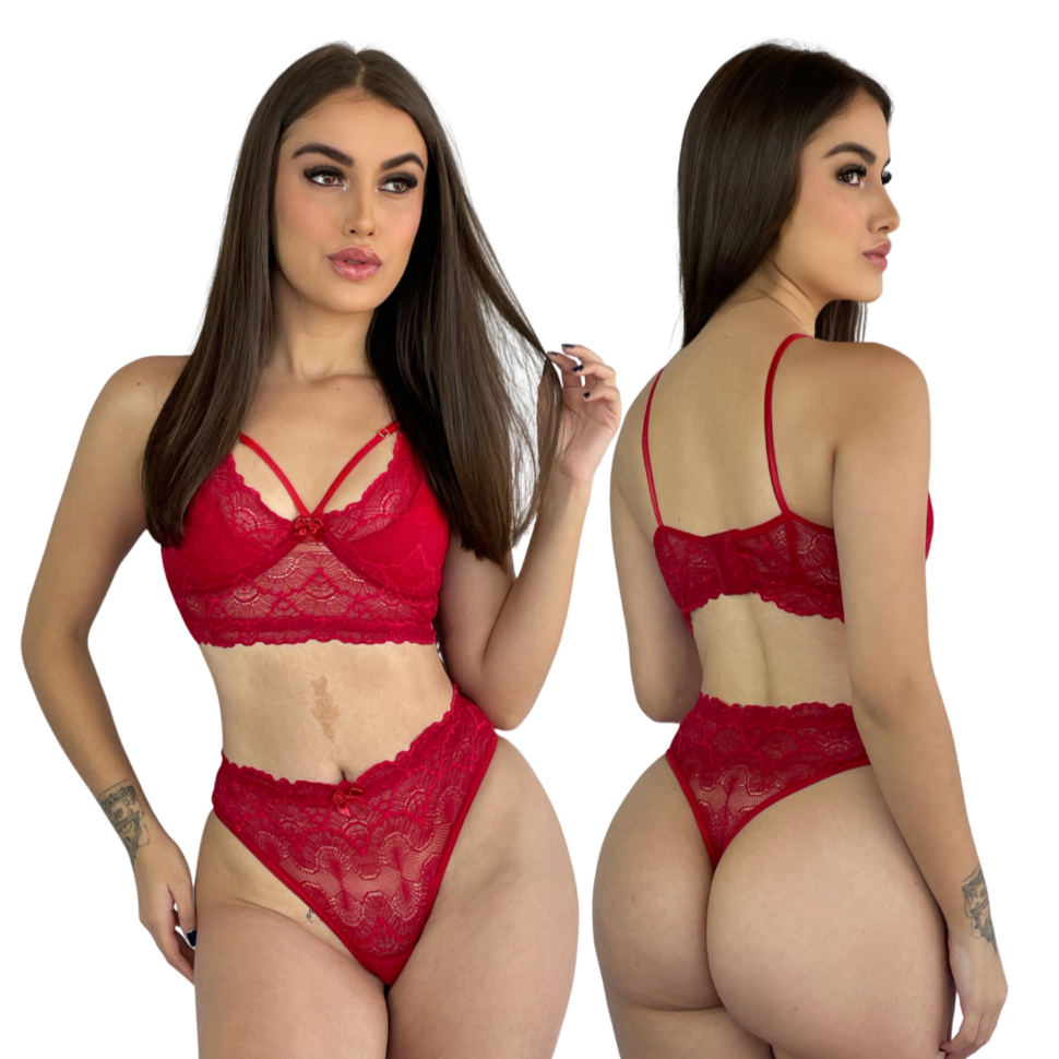 Conjunto De Lingerie De Renda Vazada Para Mulheres Rendado Shopee Brasil