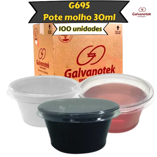 100 Und Pote Para Molho Delivery 30ml C Tampa G695 Galvanotek Pote