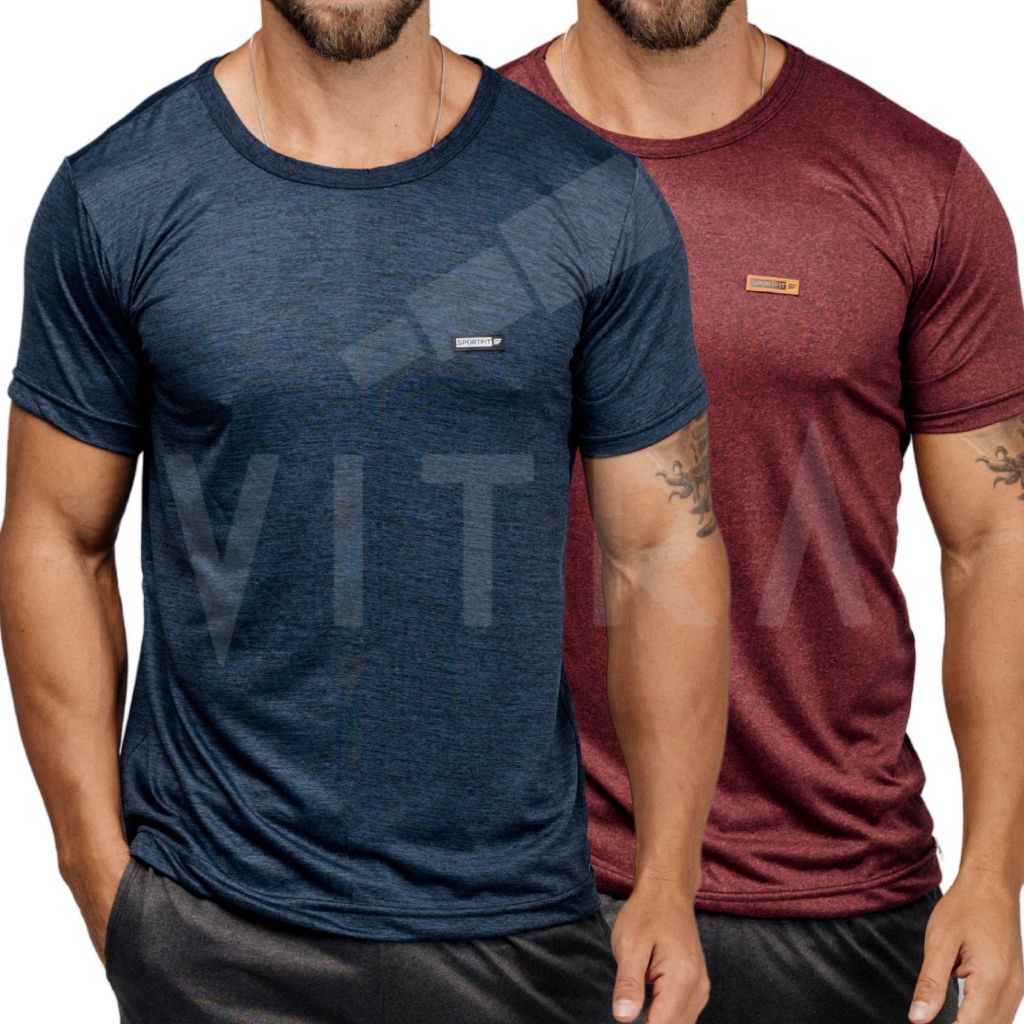 Kit Duas Camisetas Manga Curta Masculina Dry Fit Academia Tecido