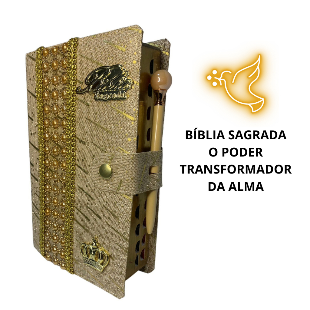 Biblia Sagrada Luxo Harpa E Pedraria Dourada Letra Hiper Gigante