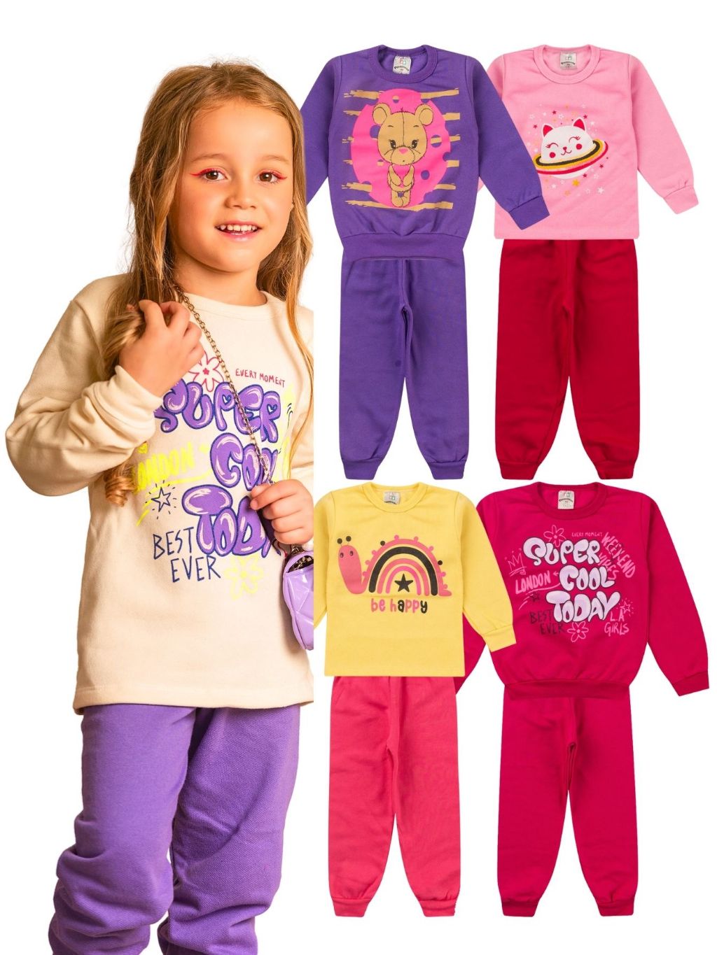 Kit 4 Peças Conjunto Moletom Infantil Menina 1 ao 16 Feminino Outono