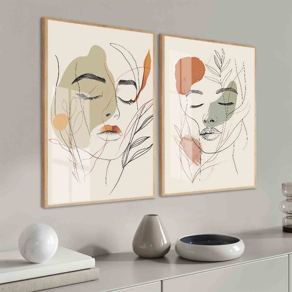 Quadro Decorativo Mulheres Tons Bege Nude Minimalista Moldura E Vidro