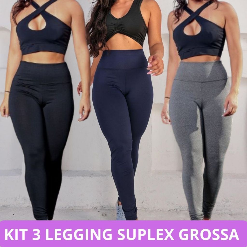 Kit Cal A Leg Legging Feminina Grossa Suplex C S Alto Moda Fitness