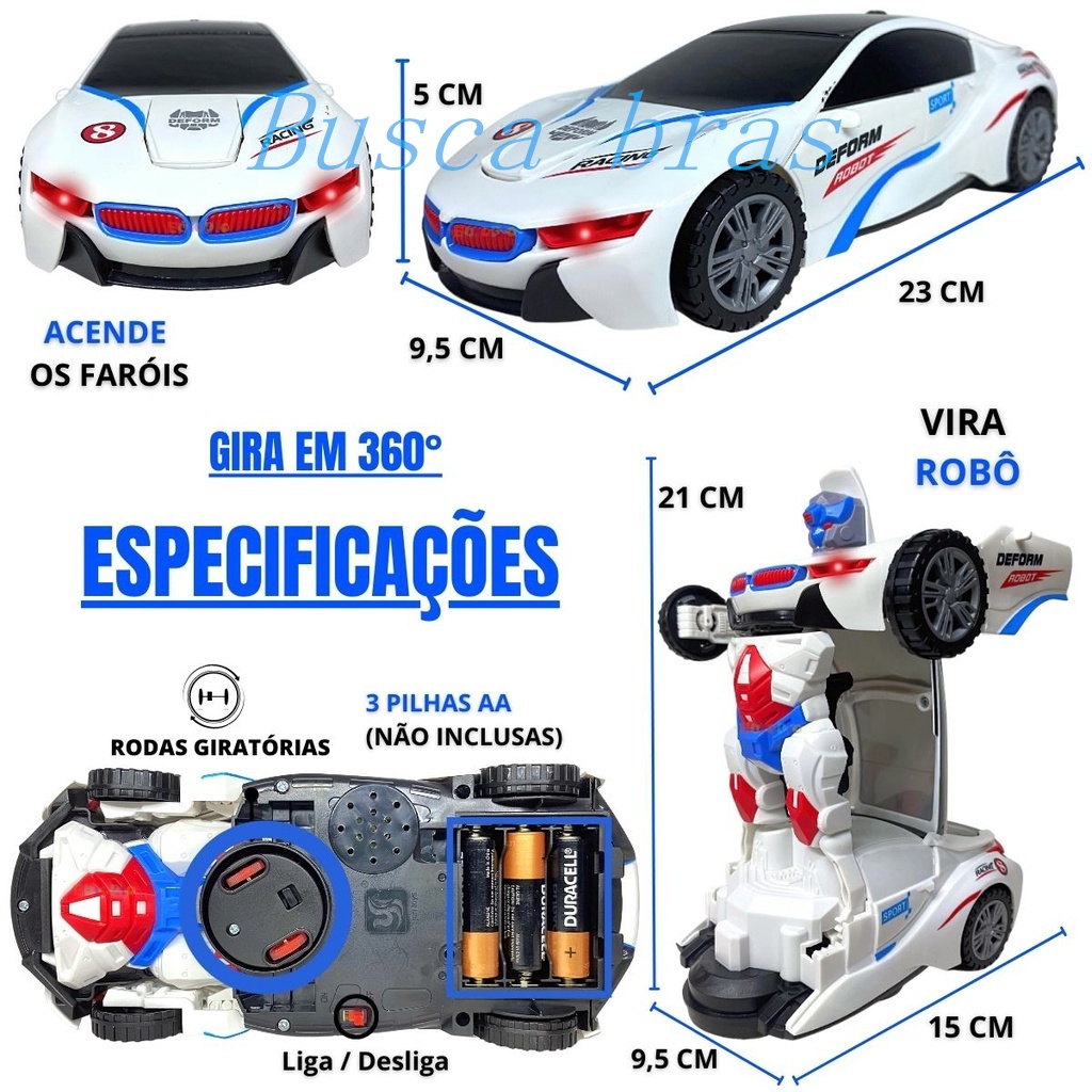 Brinquedo Carrinho Camaro Transformers Vira Rob Luz Som Bate Volta