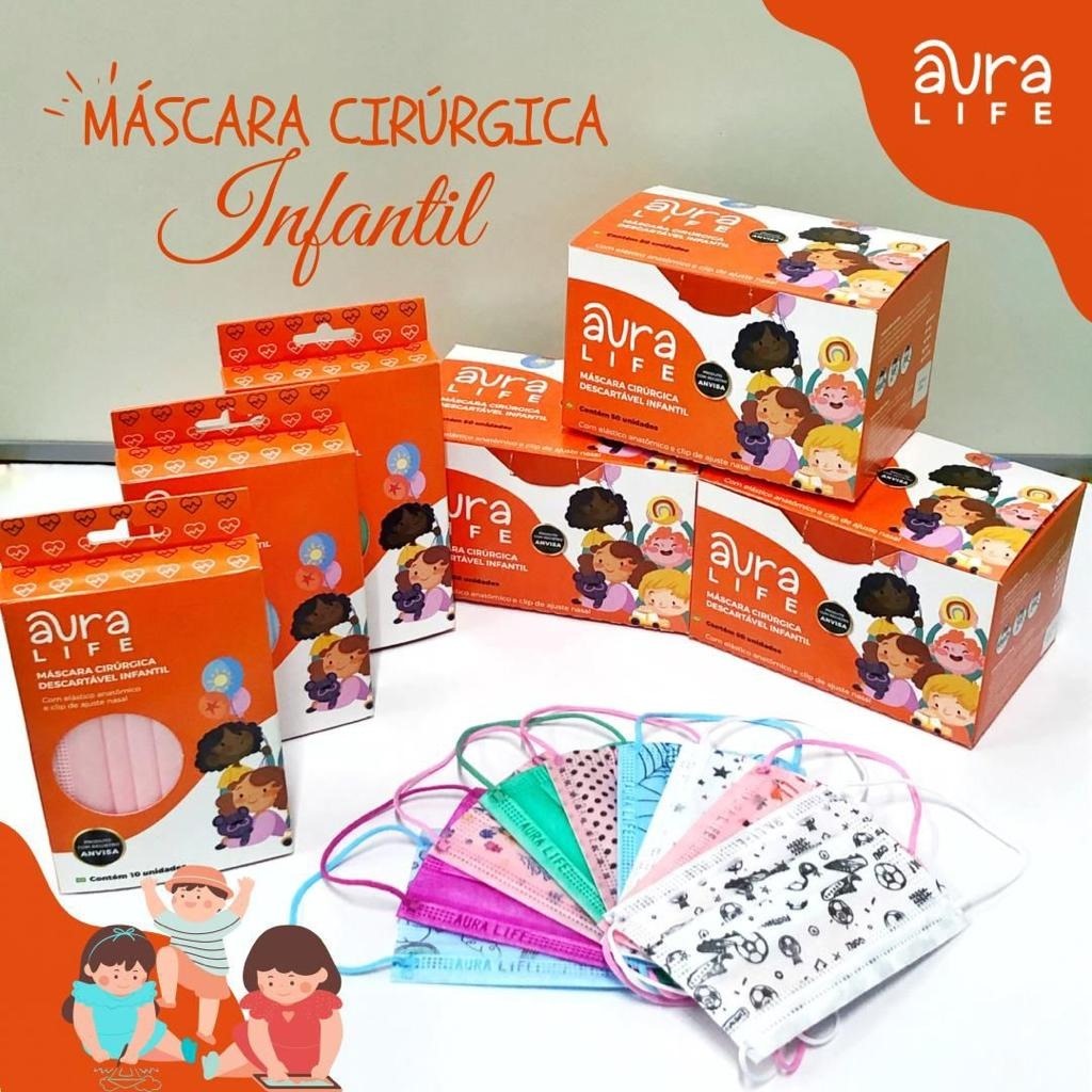 MÁSCARA DESCARTÁVEL INFANTIL FOGUETE AURA LIFE KIT 03 CAIXAS 150