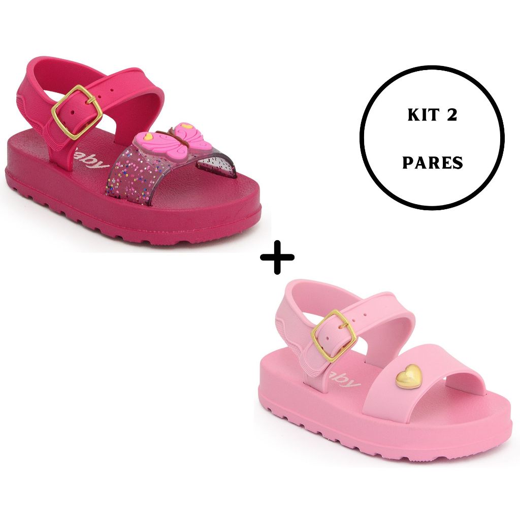 Kit Pares Sand Lia Bebe Menina Papete Infantil Feminina Borboleta