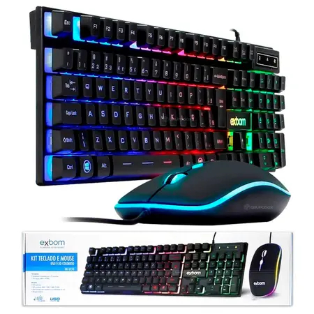 Kit Teclado Semi Mecânico e Mouse Gamer Iluminado Led RGB Colorido