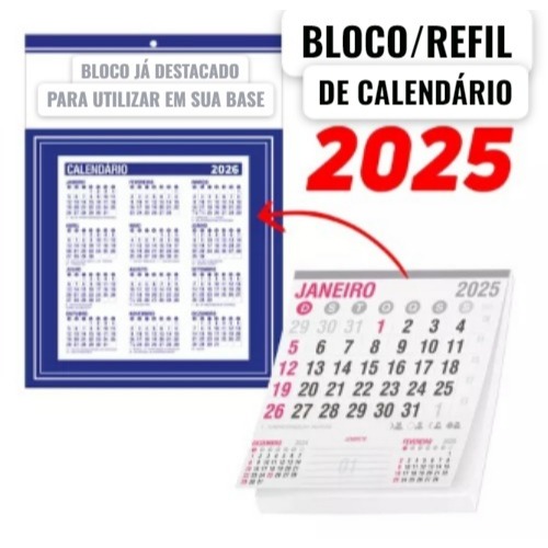 Bloco Refil de Calendário 2025 Comercial 21x21 Para Folhinha De Parede