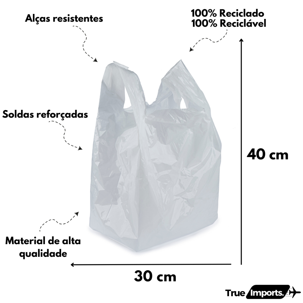 Sacola Plástica Branca Reforçada Reciclada 2kg Resistente Tamanhos