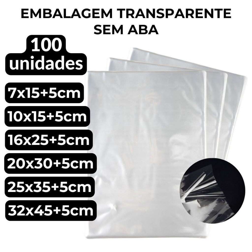 Kit 100un Saco Saquinho Sacola Transparente PP Para Roupas Presentes