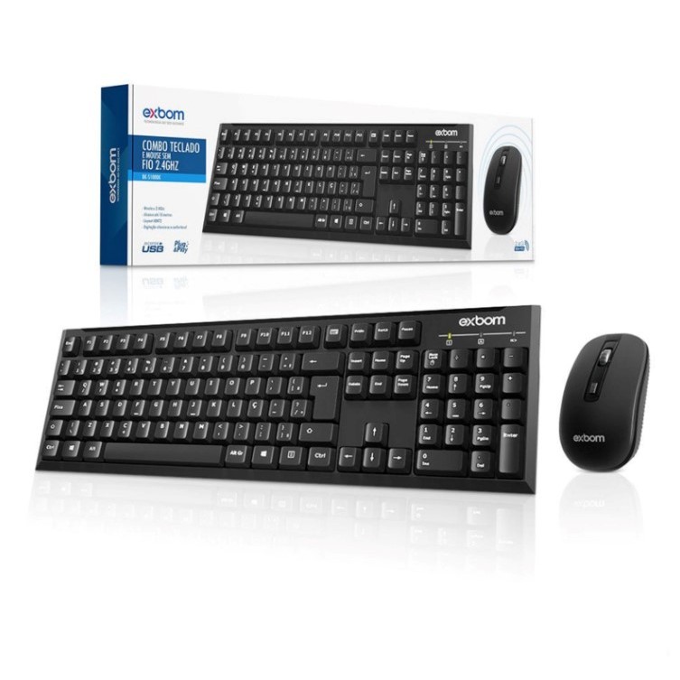 Kit Teclado E Mouse Sem Fio Abnt Ii Ghz Bk S F M K Exbom Shopee