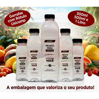 10 UNID Garrafa Plástica Transparente RÓTULO Tampa Lacre 300ml