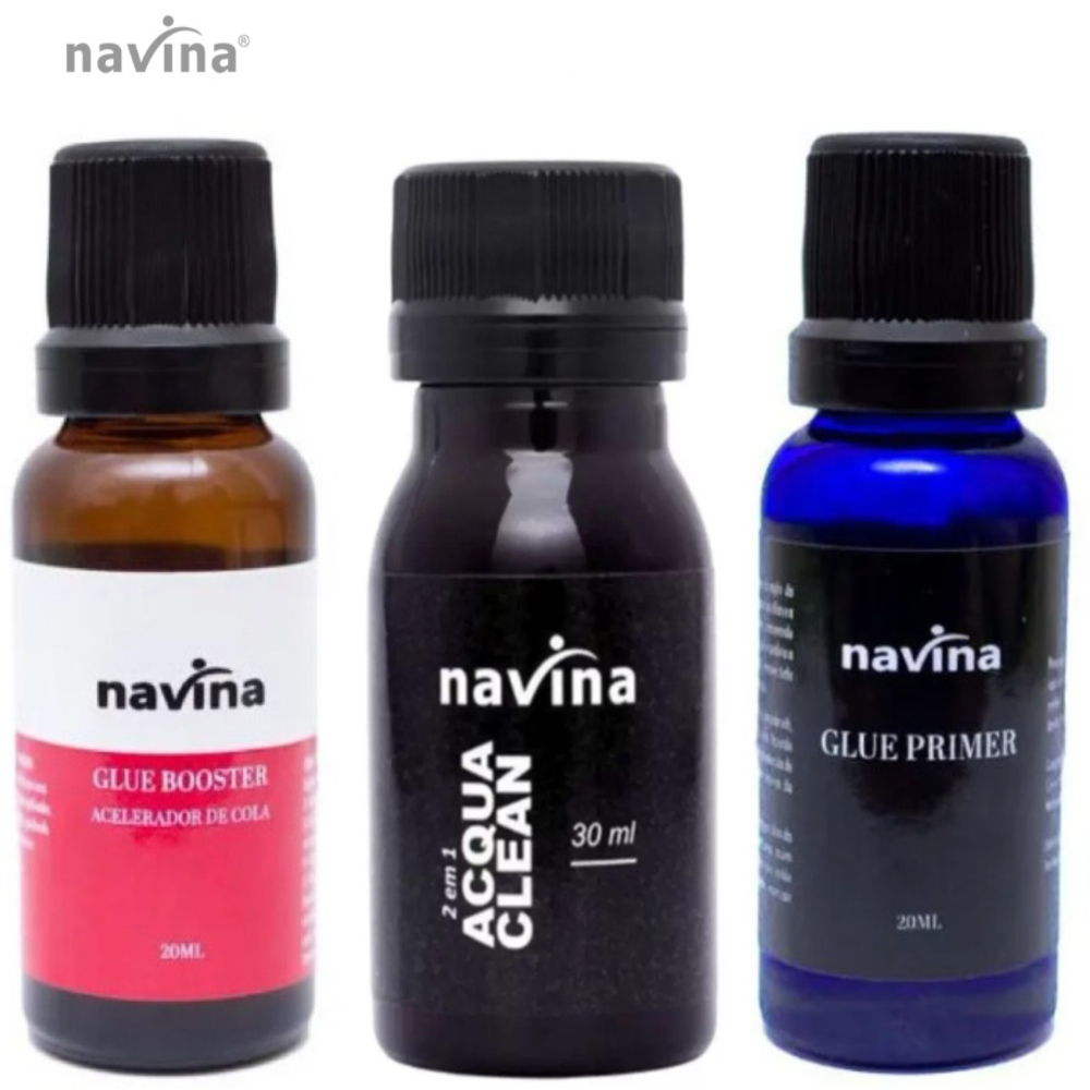 Kit 3 Peças Extensão Cílios Navina Acelerador De Cola Glue Booster