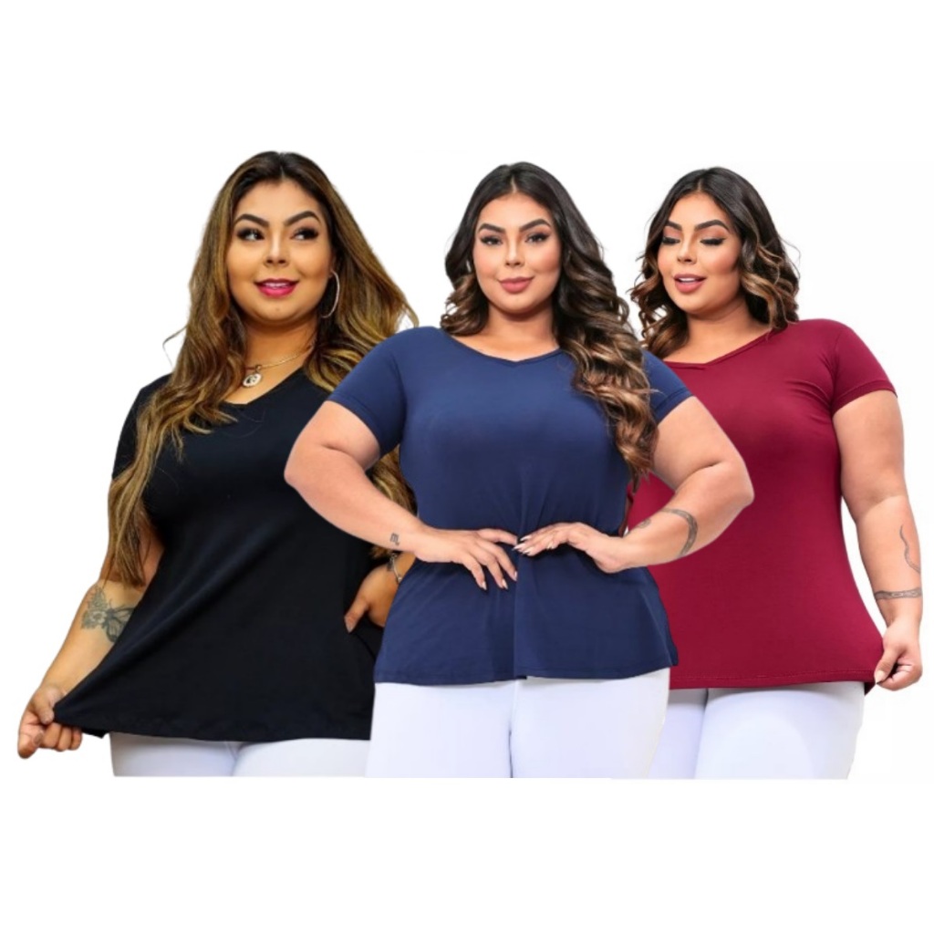 Kit Blusinha Bata Evas Soltinha Academia Plus Size Manga Curta