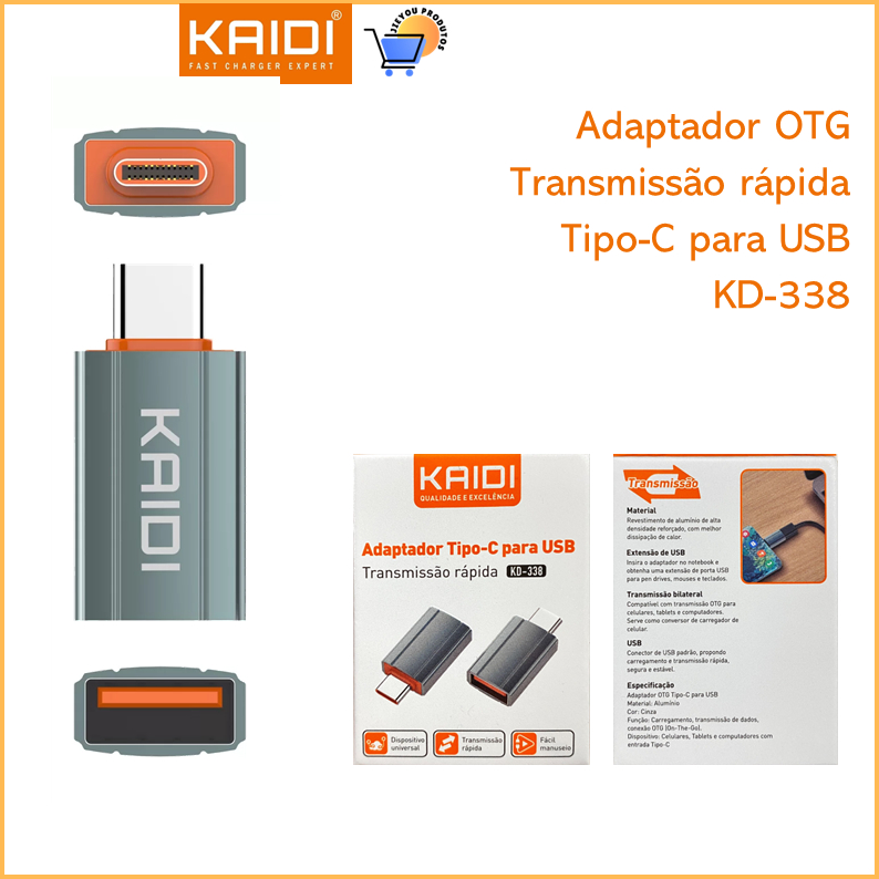 Adaptador OTG Transmissão rápida Tipo C para USB KAIDI KD 338 Shopee