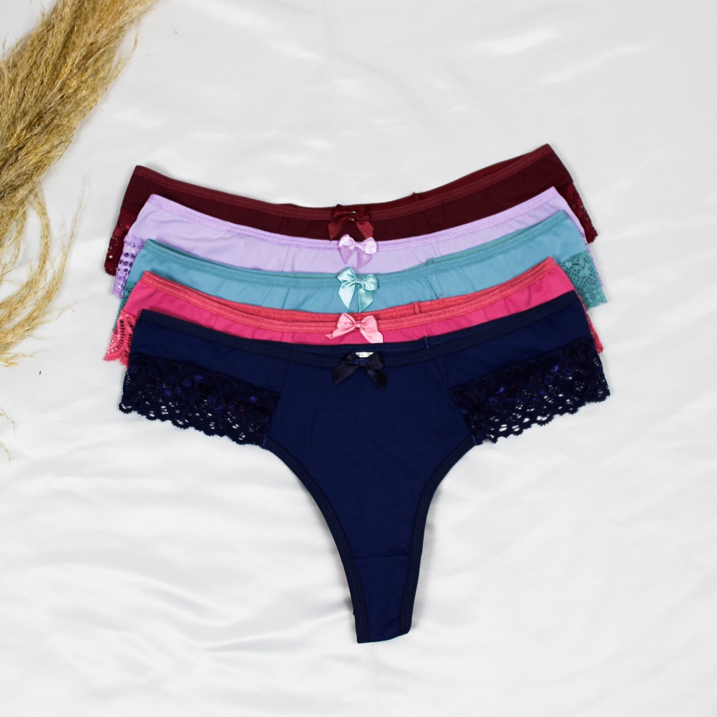 Kit Calcinha Fio Dental Duplo Renda Lingerie Microfibra Shopee Brasil