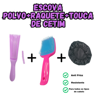 Kit Escova Polvo Escova Raquete Touca Cetim Cores Aleatórias