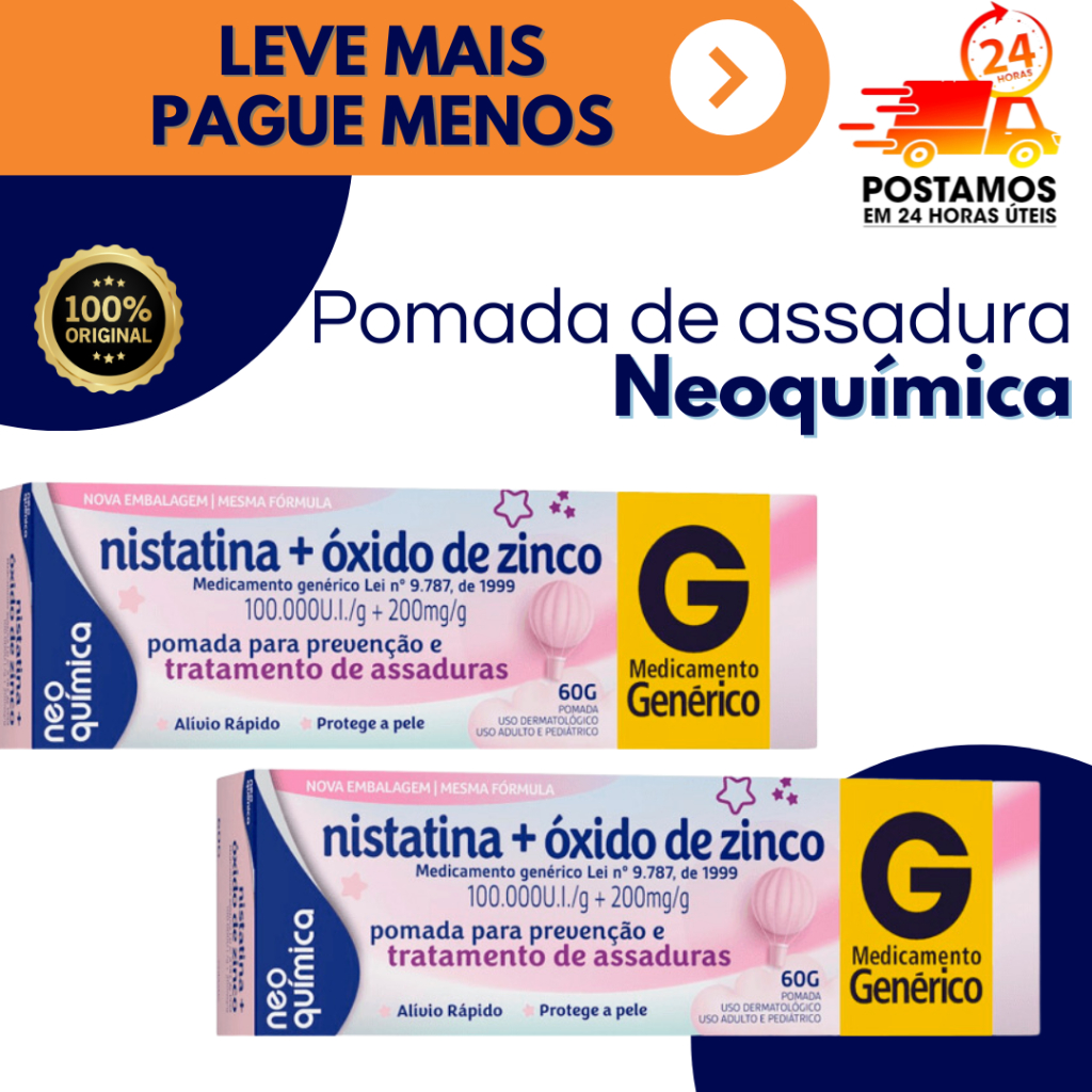 Kit Pomada de Assadura Nistatina Oxido de Zinco trata Assaduras em Bebê