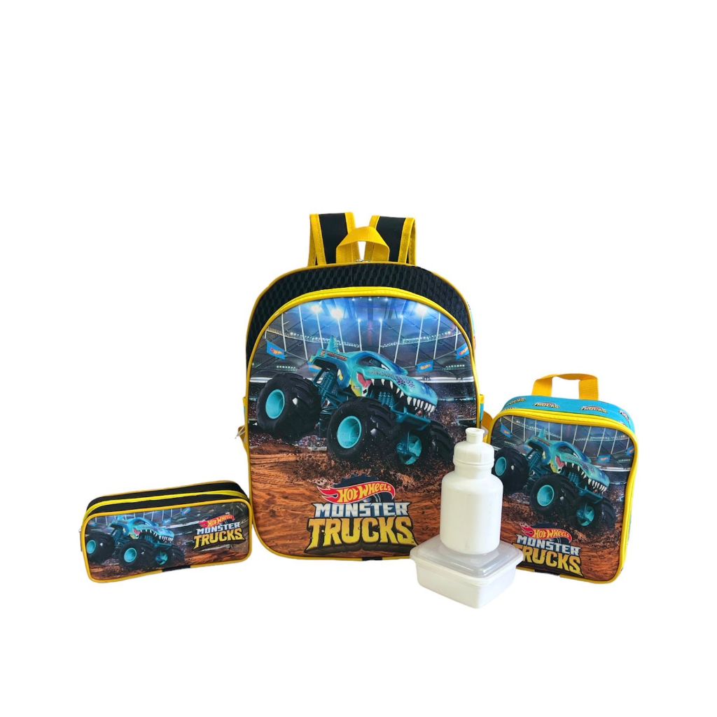 Kit Mochila Hot Wheels Monster Truck Dinorex Costas Tam G F5 Shopee