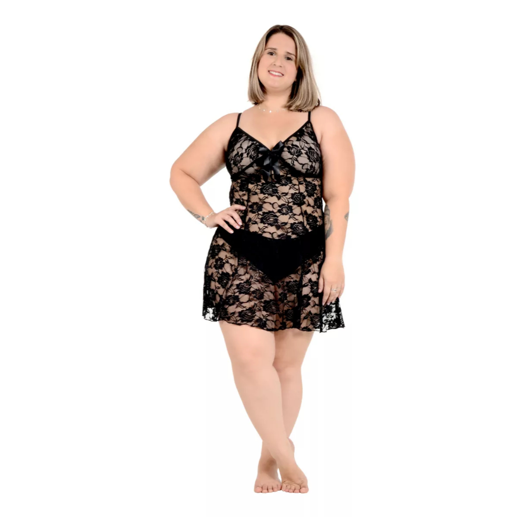 Camisola Sensual Plus Size Renda Lingerie Linha Noite Shopee Brasil