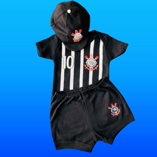 Body Beb Corinthians Dourado Kit Mesversario Tem Tico Fantasia Short E