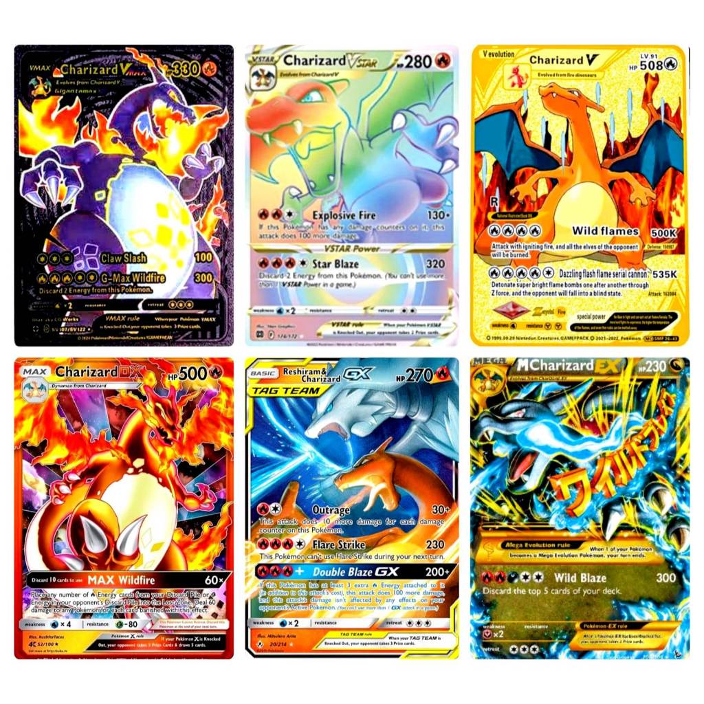 10 Cartas Pokemon Charizard Brilhantes E Cromadas Vmax V GX Mega EX