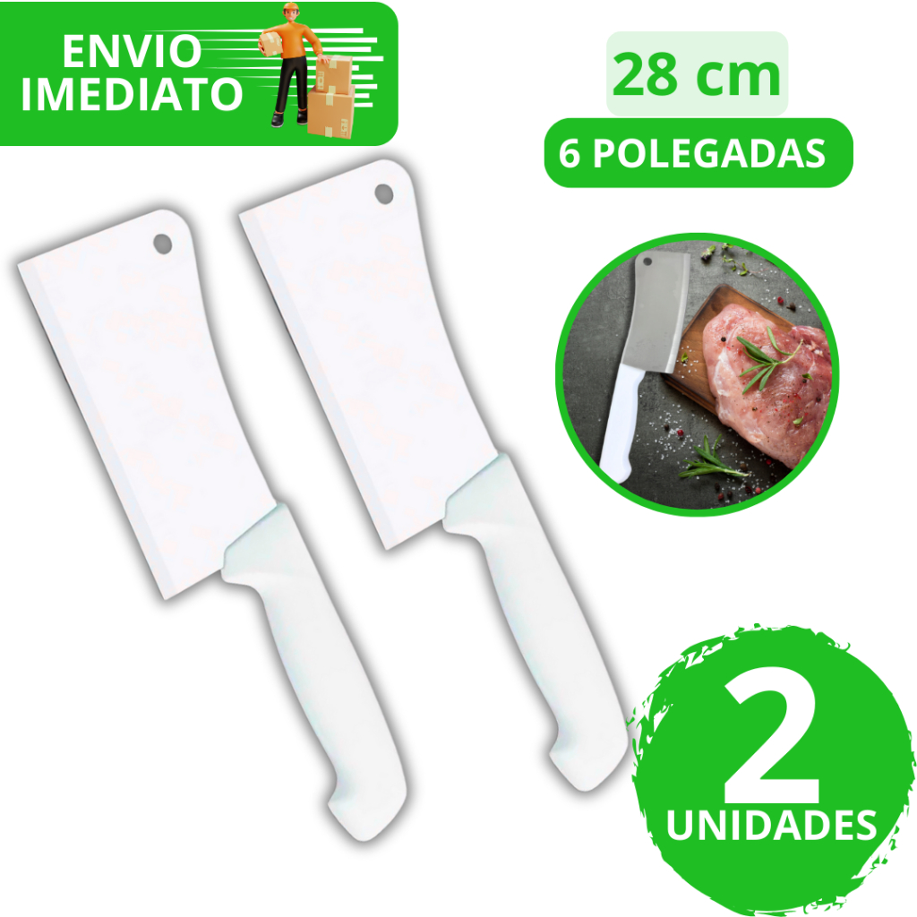 Kit 02 Facas Cutelo Machadinha Profissional Inox 6 Polegadas Do Chef