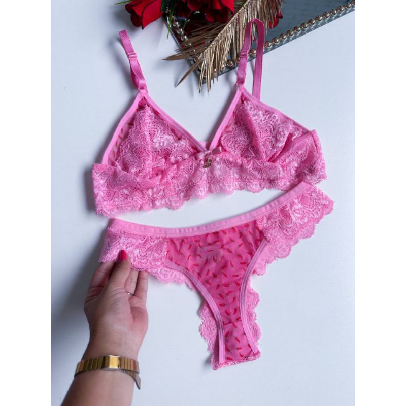 Conjunto Lingerie Casual Sexy Forrado Em Renda Sem Bojo Aro