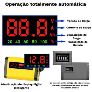 Carregador de bateria de carro totalmente automático display digital