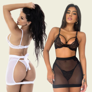 Kit 2 Conjuntos Lingerie Trio Sexy Aro Acompanha Sainha Removível