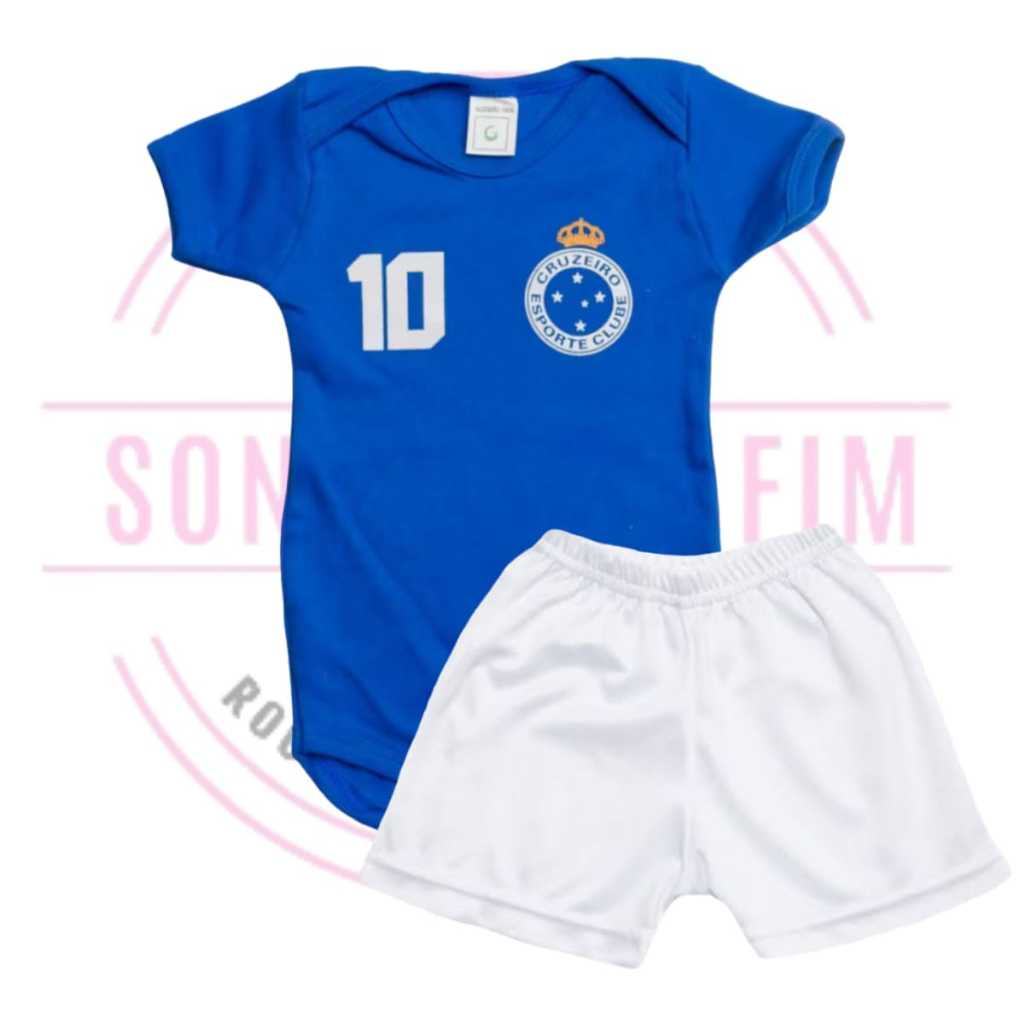 Kit 2 Peças Body Bebê Cruzeiro Cabuloso Calção Shorts Tapa Fralda