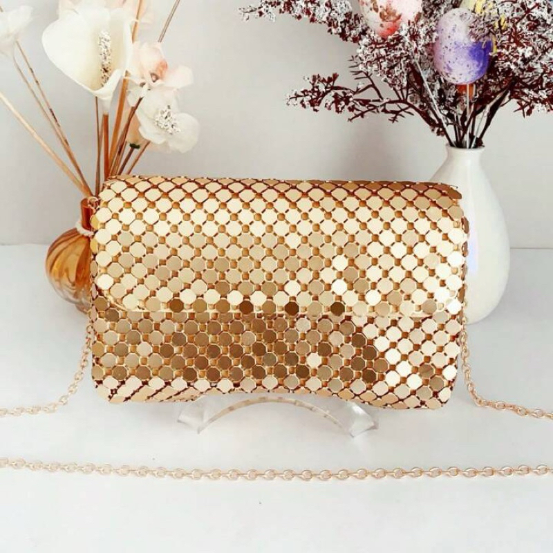 Bolsa Festa Mão Clutch Brilho Metalizada Casamento Noite Prata Dourada