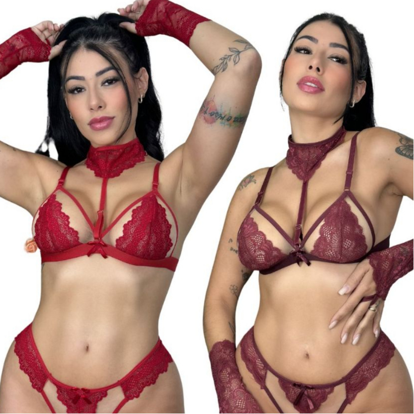 Kit 2 Conjunto De Renda Sem Bojo Lingerie Moda Intima Renda Tule Confortavel Calcinha Sutia