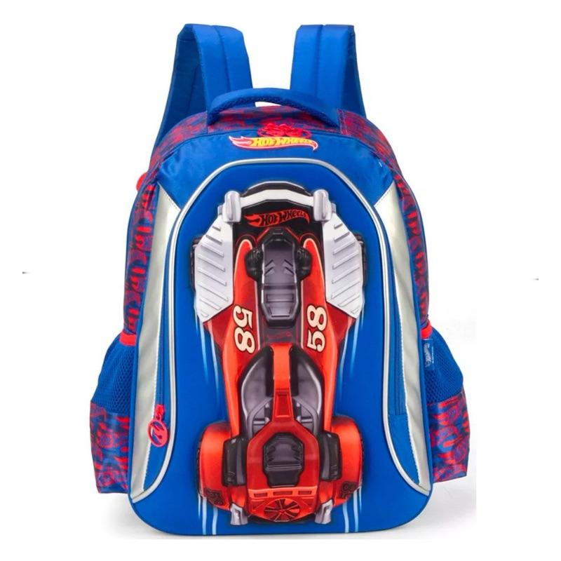 Mochila De Costas Escolar Hot Wheels Mattel Relevo 3D Envio Imediato