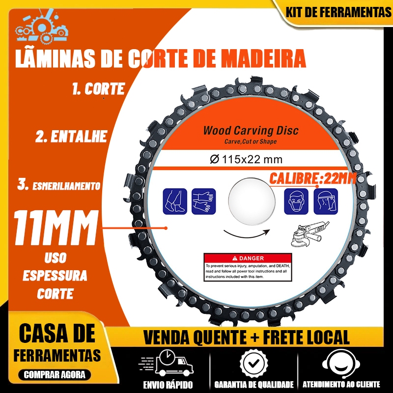 Disco Corrente De Motosserra Para Esmerilhadeira Madeira 115mm Shopee