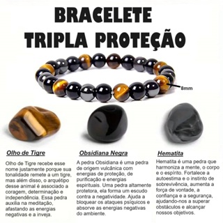 Pulseira Unissex Tripla Prote O Pedra Natural Olho De Tigre Obsidiana