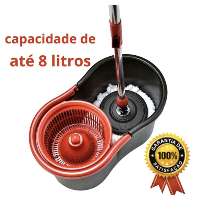 Mop Giratório Esfregão Balde 8L Vermelho e Preto Shopee Brasil