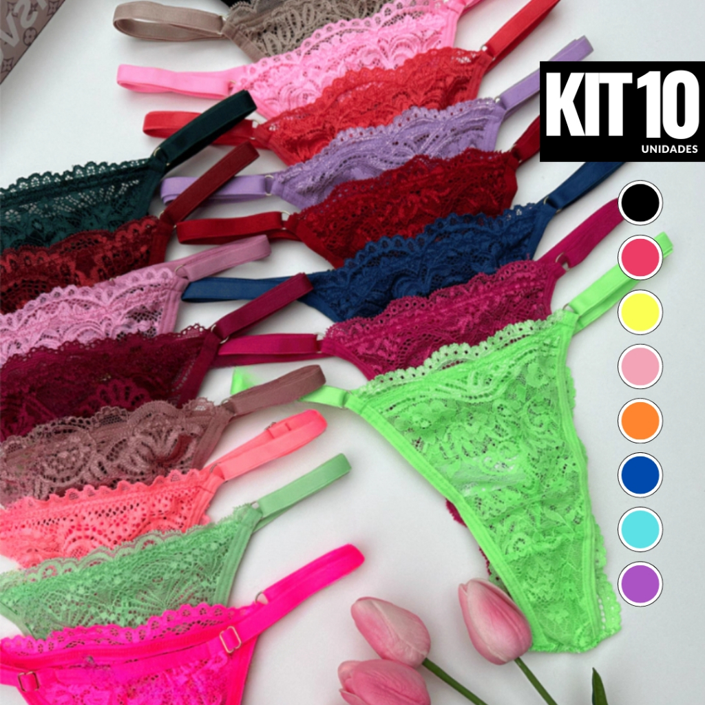 Kit Calcinhas Renda Lingerie Regulagem Luxo Fio Dental Sexy