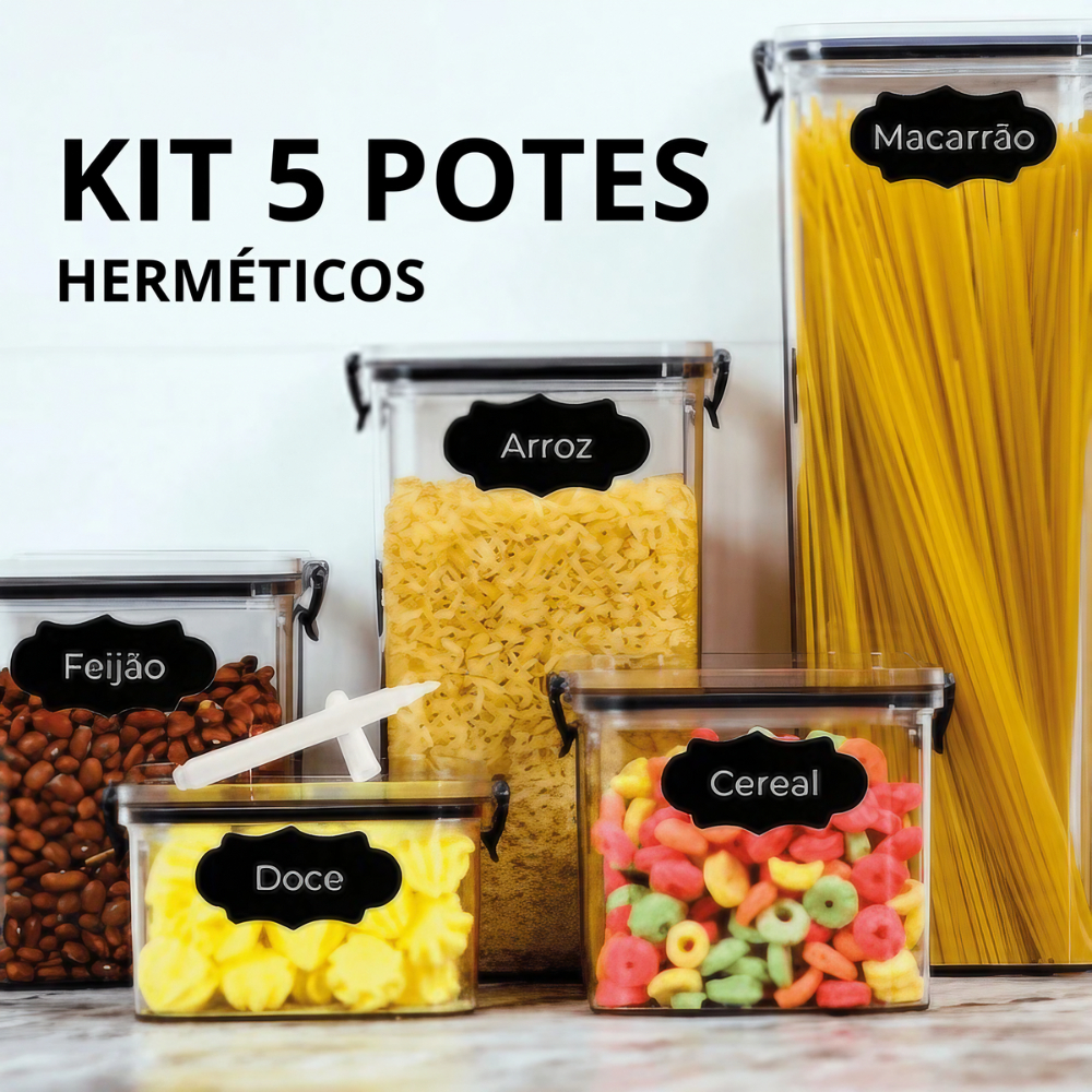 Kit Potes Herméticos Acrílico Empilháveis Quadrado Resistente Cozinha